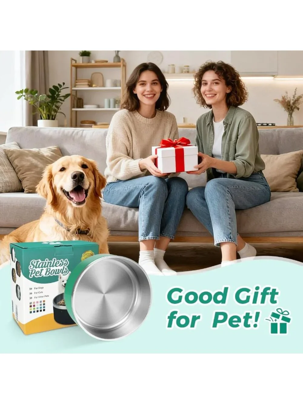 Stainless Steel Dog Bowl Set - 40 oz Deep Green Water & Food Bowls for Pets
